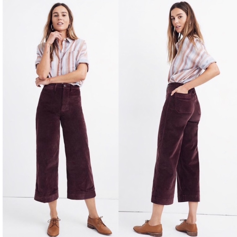 Madewell Emmett Wide Leg Crop Velveteen Pants